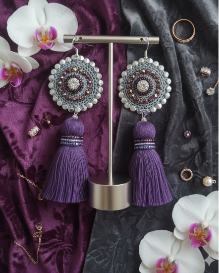 Háčkované dizajnové náušnice "Zmyselná orchidea"